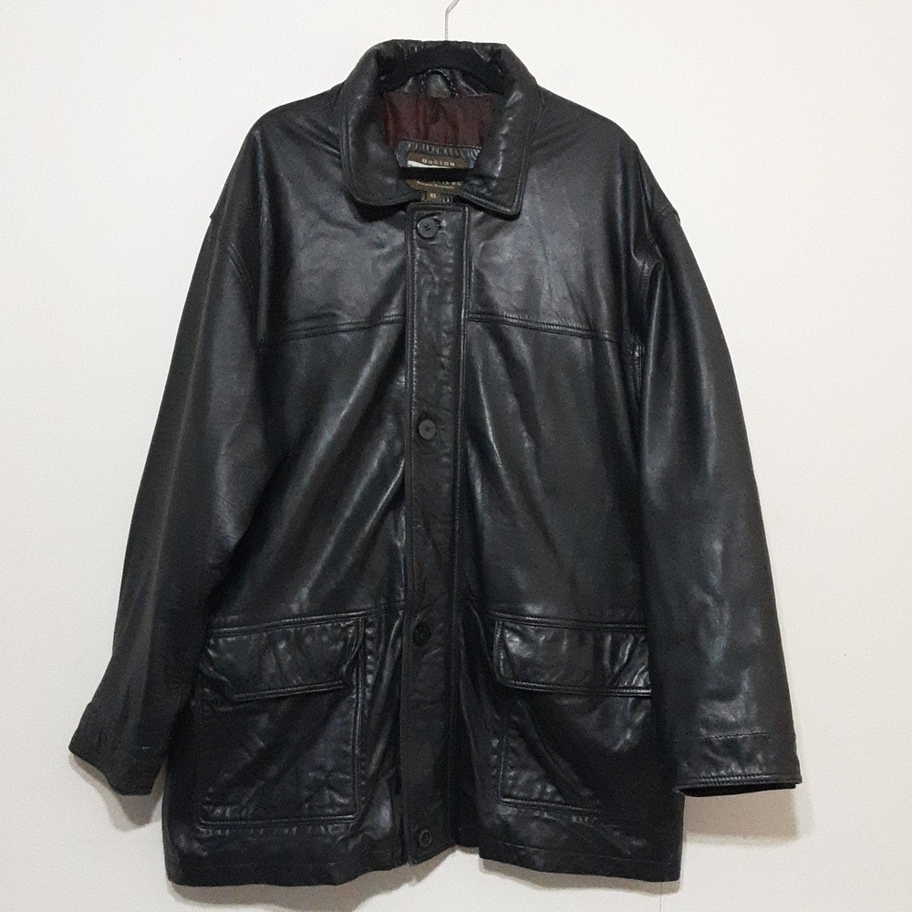 Vintage Boston Outfitters leather jacket barn coat men XL black y2k grandpa